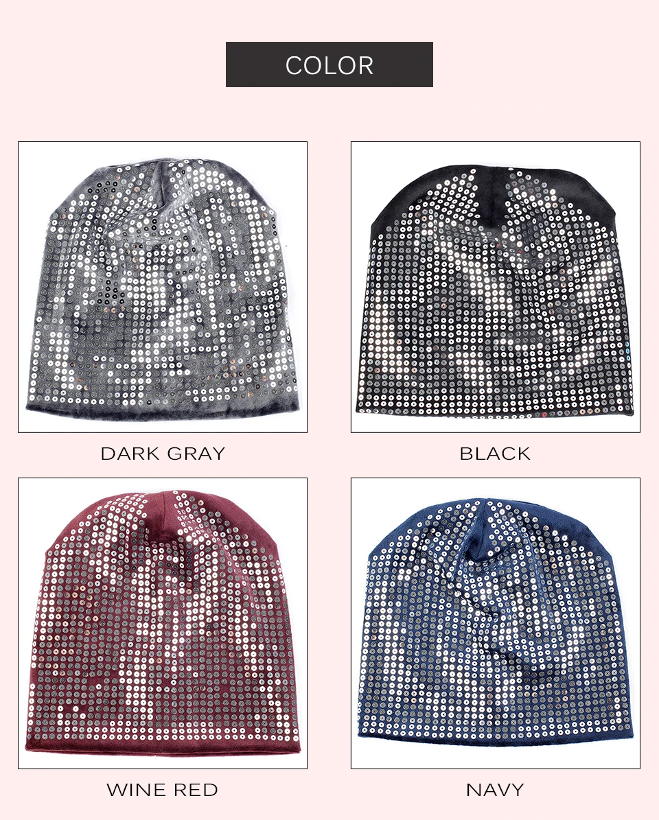 Geebro Зимняя Шапка-бини для девочек и женщин, зимние шапки, бархатный пуловер с блестками для взрослых, шапка с черепом, теплая плотная шапка