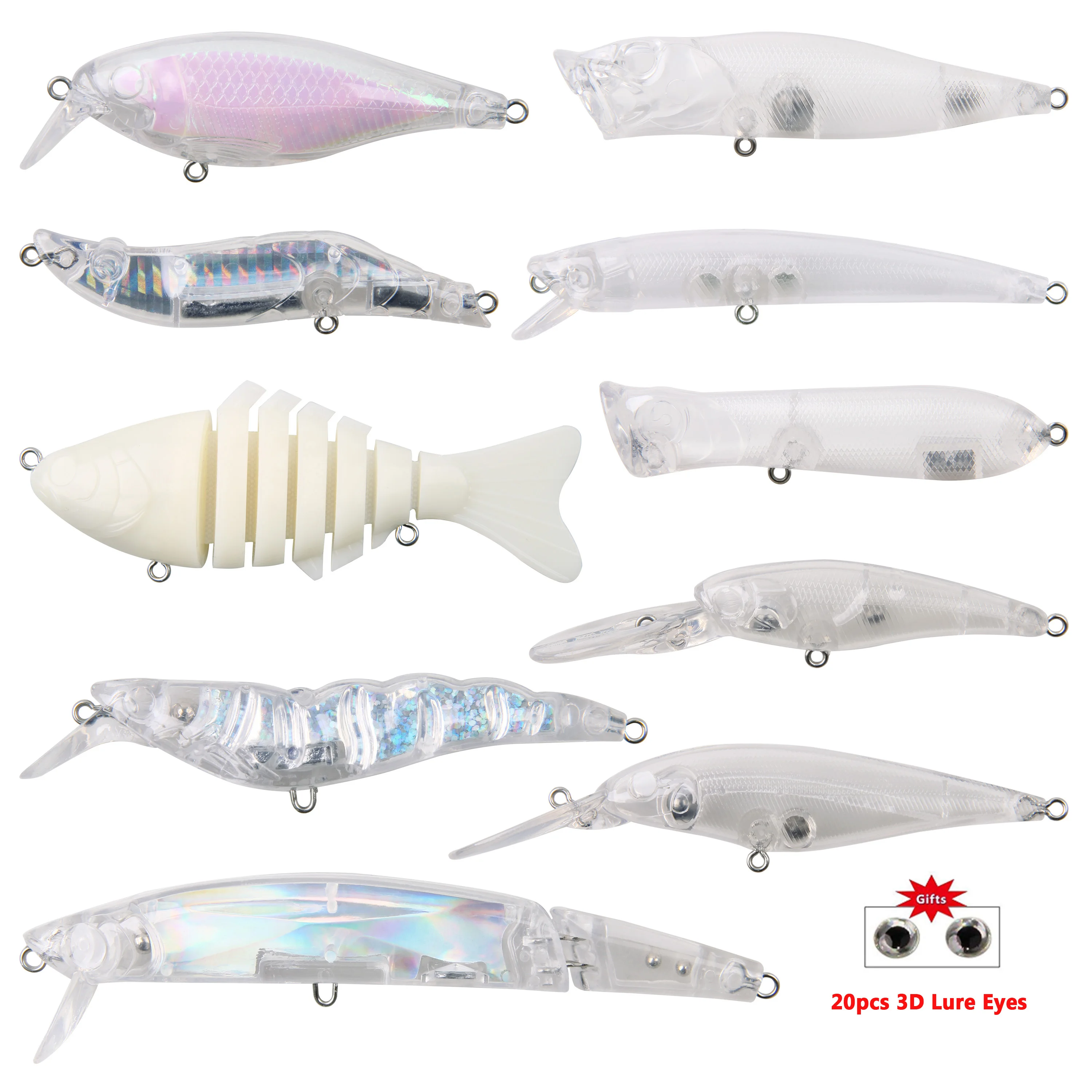 10pcs Unpainted Fishing Lures Kit Blank Hard Crankbait Lures