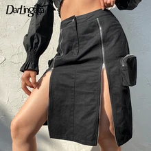 Darlingaga уличная юбка-карго с высокой талией, с карманами, на молнии, с разрезом по бокам, юбка миди, повседневные Черные женские модные юбки, низ