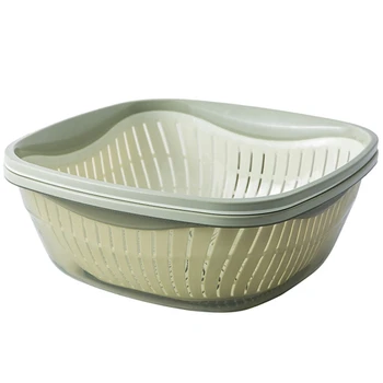 

Double Layer Hollow Washing Basket Vegetables Drain Basket Set Household Fruit Storage Basket Kitchen Wash Basin