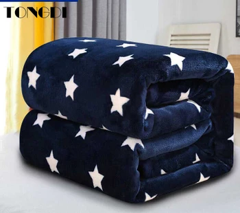 

TONGDI Soft Warm Fannel Fleece Fur Blanket Print Star Winter Couch Cover Bed Sofa Machine Wash Plush Bedspread Children