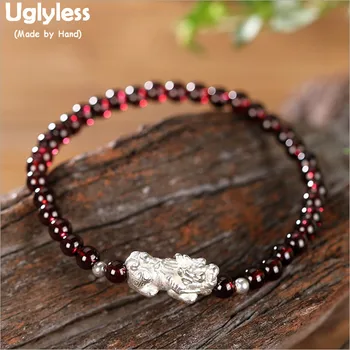 

Uglyless Real 925 Sterling Silver Brave Troops Animals Bracelets Elastic Rope Infinity Bracelet Garnet Beads Fine Jewelry BR250