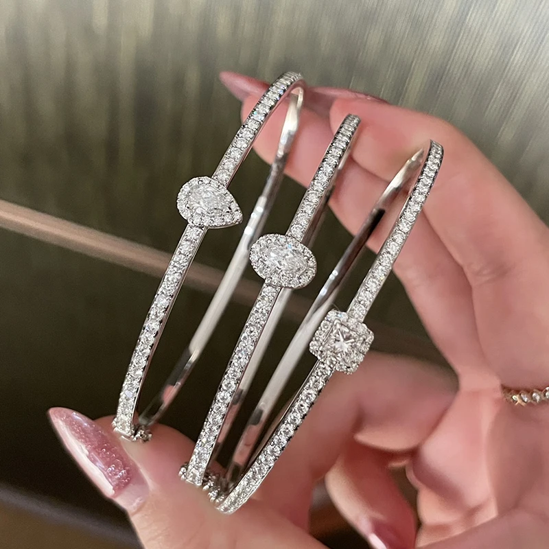 H7e27807a04e8485c89edd4b233d52687h LUOWEND 100% Real 18K Au750 White Gold Bangle Genuine Natural Diamond Bracelet Luxury Party Jewelry Customize