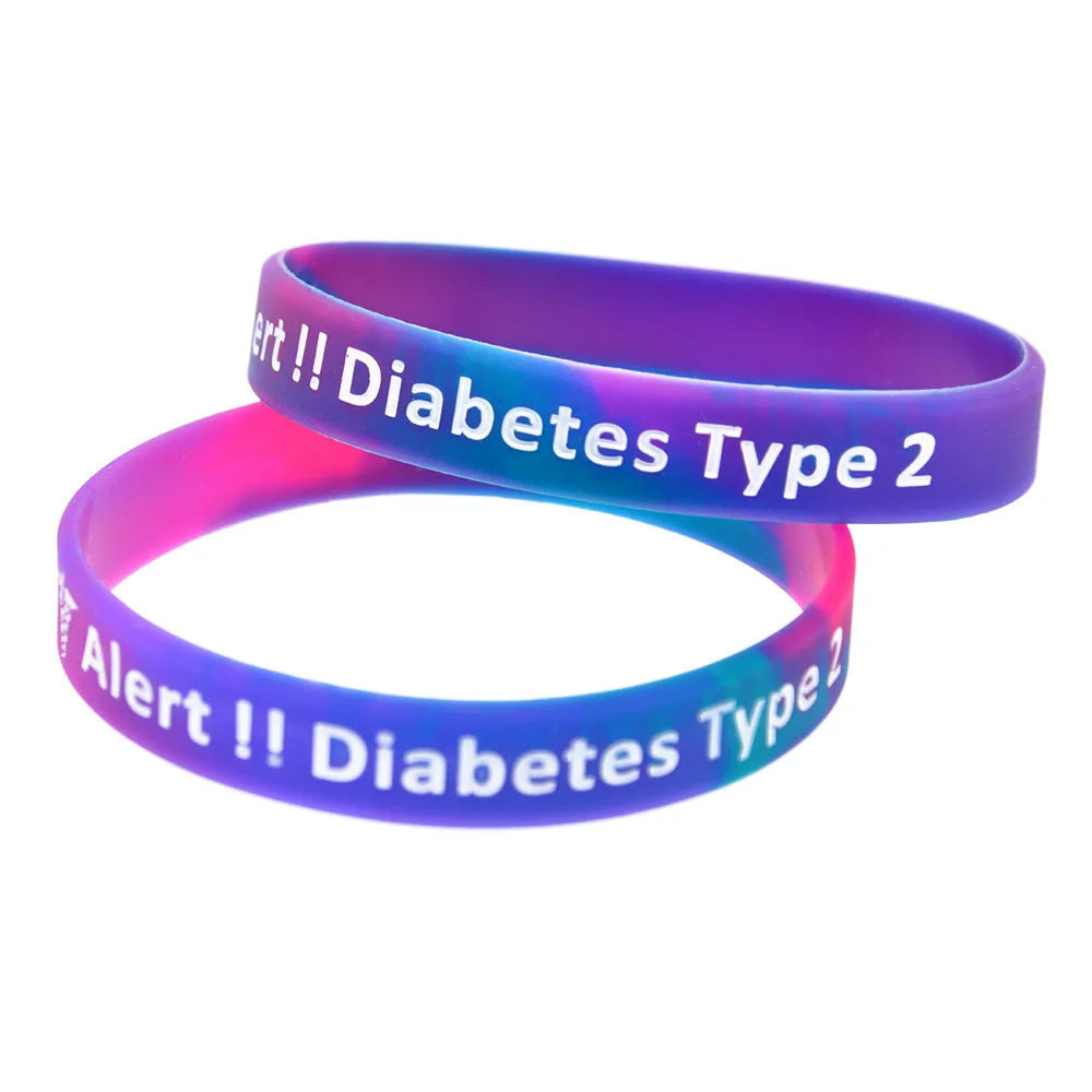 Минималистский Цвет Тип сахарный диабет 2 силиконовый браслет Для мужчин и Для женщин медицинский предупреждающая лента браслет Спорт на открытом воздухе браслет