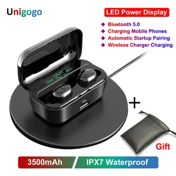 

Wireless Bluetooth Earphones 5.0 Headphones Headset Stereo Sport Gaming Earbuds with 3500mAh Charger LED Display IPX7 Waterproof