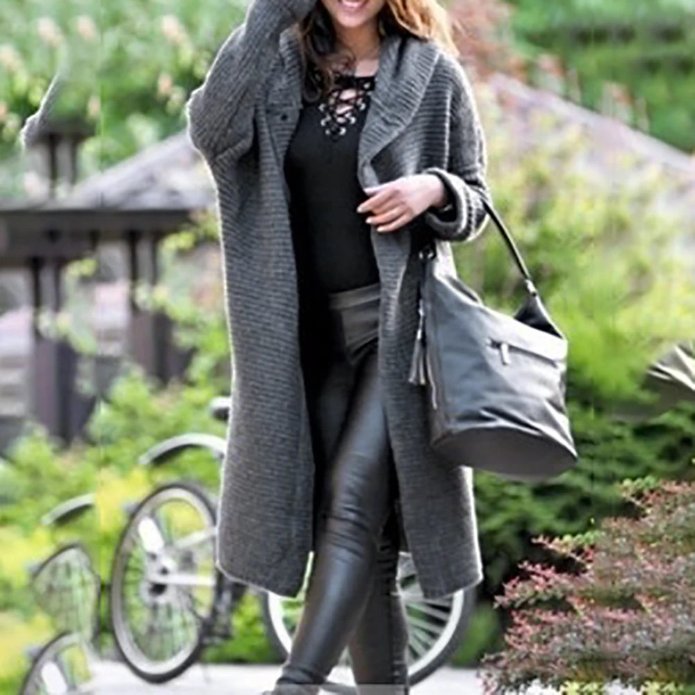 

Women knitted Cardigan Hooded Sweater Long Solid Mujer Autumn Long Coat Winter Knitting Coat Plus Size 5XL Casual Knittwear