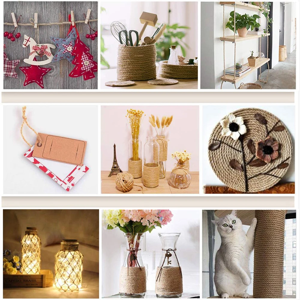 Jute Rope 1-10mm Natural Jute Twine Vintage Jute Rope Cord String Twine Burlap For DIY Crafts Gift Wrapping Gardening Wedding Decor 2-100M