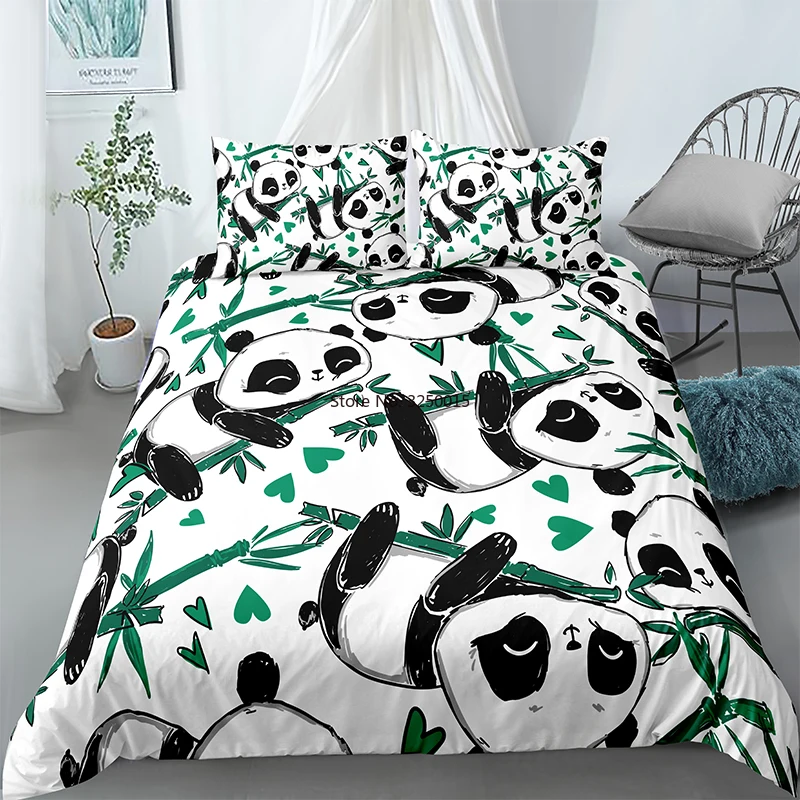 3D Panda Print Comfy Duvet Cover Pillow Cases Bedding 4pc Sets 6*7ft King Size 