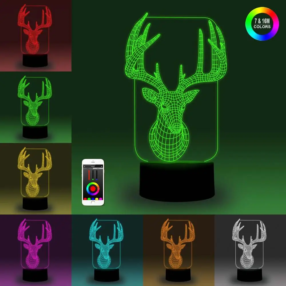 NiteApps 3D олень ночник настольная лампа Иллюзия подарок на день рождения приложение/сенсорное управление