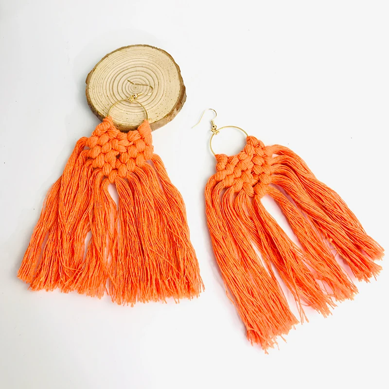 Cpop Elegant Fashion Handmade Weave Macrame Earring Wedding Jewelry Ethnic Feather Fringe Tassel Earrings Hot Bridesmaid Gifts - Окраска металла: A