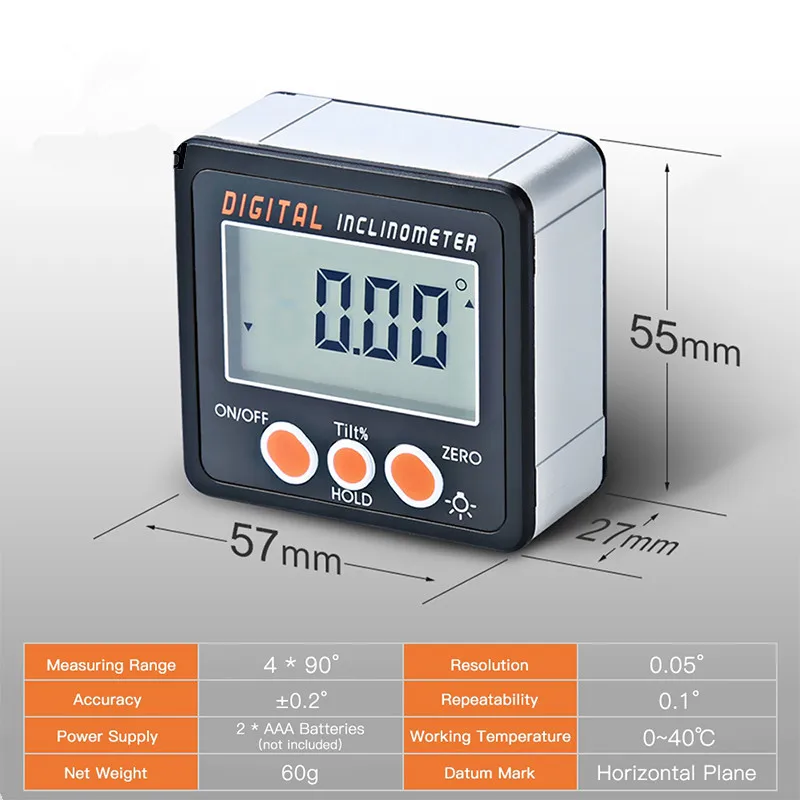 

Electronic Protractor Digital Inclinometer 0-360 Aluminum Alloy Digital Bevel Box Angle Gauge Meter Magnets Base Measuring tool