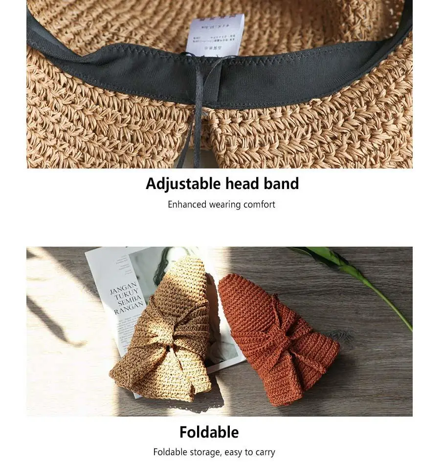 Summer Women Hat Korea Style Sun Hat Lafite Straw Brim Style Beach Fisherman's Foldable Seaside Travel Leisure Hat