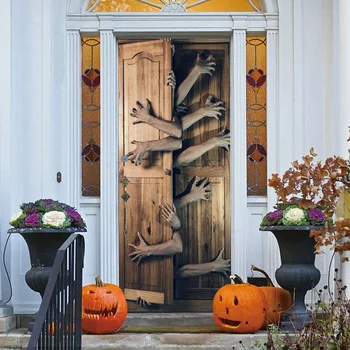 

2pcs Halloween Background Decal Realistic Scary Door Paste Zombie Hand Sticker
