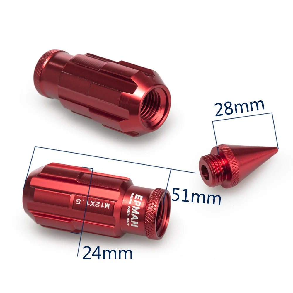 Racing Aluminum Locking Lug Nuts With Spikes 20pcs 12x1.5 W/Key For Honda Civic Aftermarker Wheel Nuts AF-E650H-1.5JT
