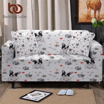 

BeddingOutlet French Bulldog Elastic Sofa Cover Cartoon Dog Slipcover For Sofas Armchair Cover Watercolor Puppy Paws capa sofa