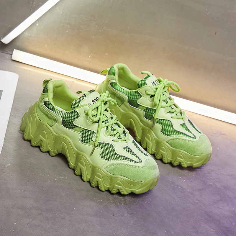 

2020 Women Chunky Sneakers INS Fashion Tenis Female Green Platform Sneaker Brand Walking Casual Shoes Woman Vulcanized Shoes