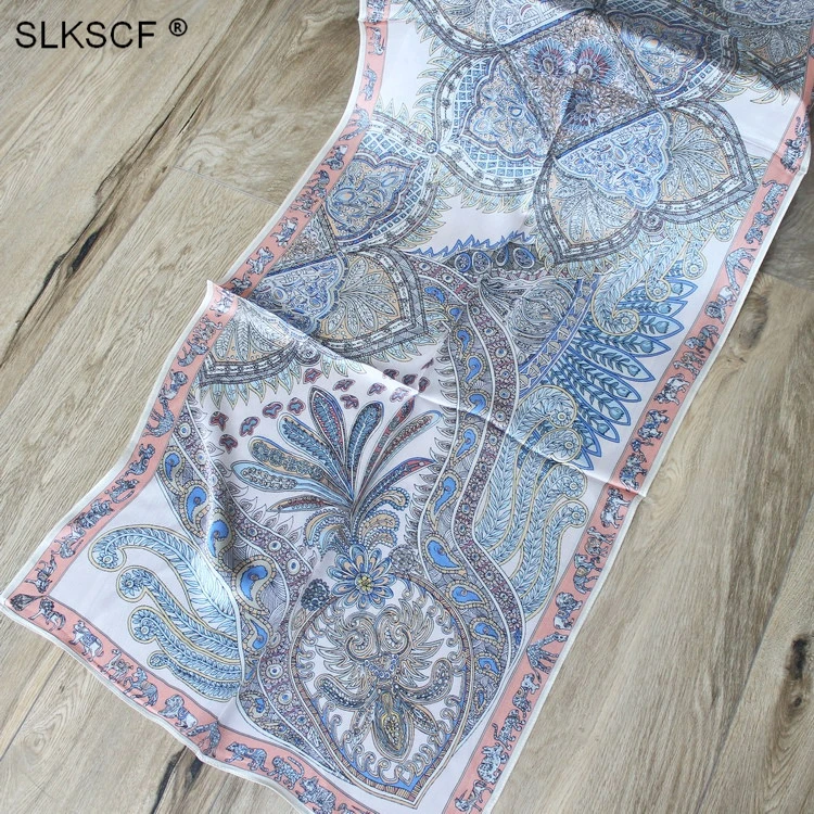 [SLKSCF] 170X53CM классический дизайн печати длинный шелковый атлас шарф из