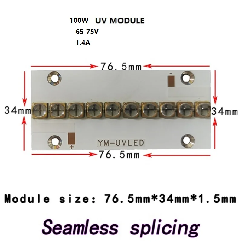 UV LED Module for 3D Printing Ink Curing Jewelry Identification Banknote Verification Manicure Irradiation Amber 100W 6565 Lamp