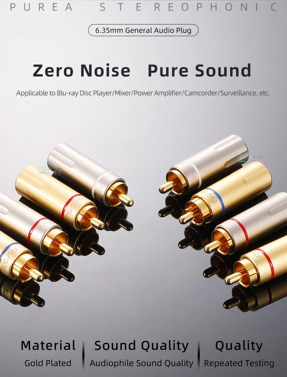 24k Vergoldetes RCA-Audiokabel Phono-Stecker Löttyp Hi-Fi OFC AV-Verstärker Lautsprecher Koaxialkabel für Mixer Sound Video High-End – Detail 5