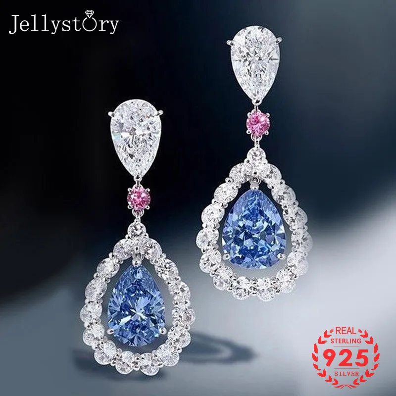 Модные ювелирные серьги Jellystory из серебра 925 пробы в форме капли воды сапфировые