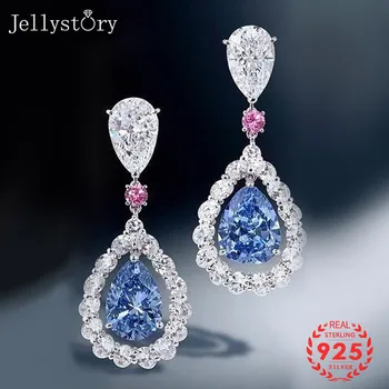 

Jellystory Fashion 925 Silver Jewelery Earrings with Water Drop Shape Sapphire Zircon Gemstones Women Earring Wedding Party Gift