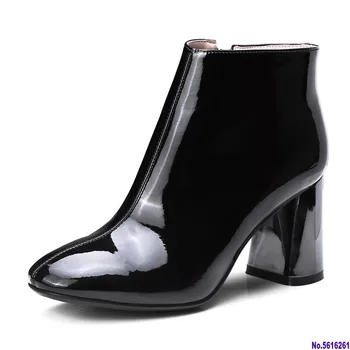

New Women Basic Boots Patent Leather Autumn Winter Ladies Shoes High Heels Punk Party Dancing Shoes Woman Pumps