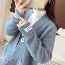 Кашемировый женский кардиган осень зима v-образный вырез однобортная теплая одежда Pull Femme Hiver Повседневный Свободный кардиган