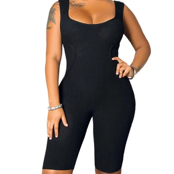 

Summer Women Sleeveless Ladies One Piece Jumpsuit Casual Wear Slim Solid Color Running Fitness Romper