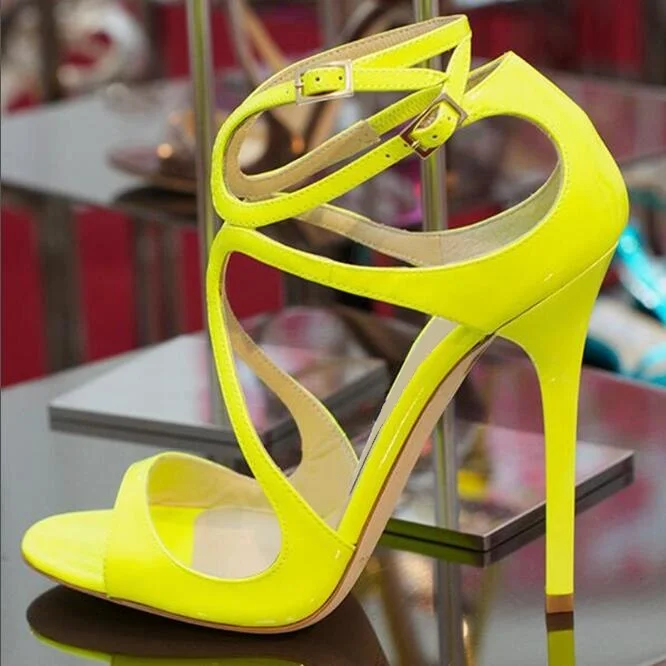 Sexy Yellow Heels Women Sandals Cross 
