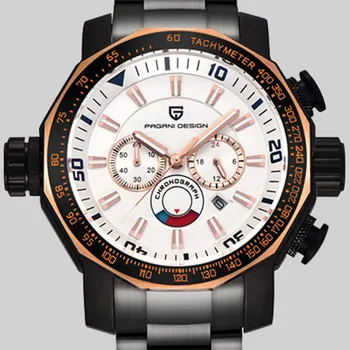 

Pagani design white dial multifunction quartz watch Stainless steel strap men's chronograph motion watch