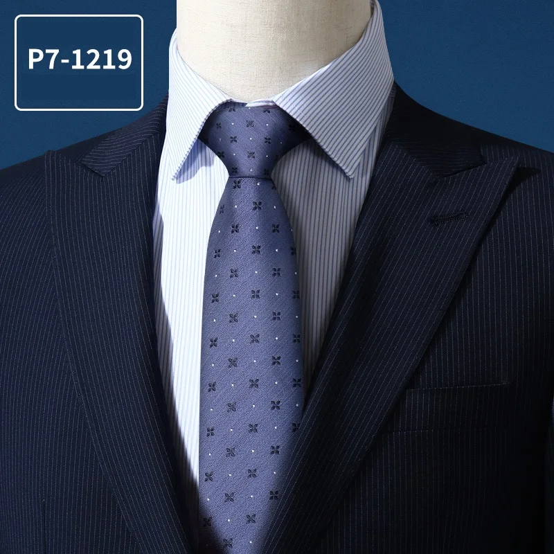 Brand New Fashion High Quality Men 7CM Blue Red Zipper Necktie Work Business Formal Suit Neck Tie for Men with Gift Box - Цвет: P7-1219