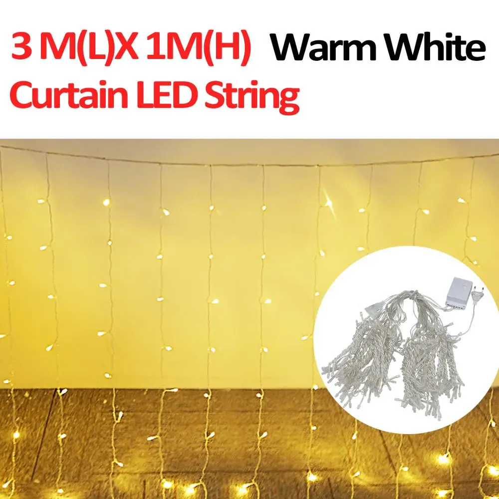 Светодиодный свет шнура 220 В ЕС уличные светящаяся гирлянда Праздничные рождественские гирлянды с утолщённой меховой опушкой, декоративный светодиодный лампы новогодний декор - Emitting Color: 3X1M Curtain String