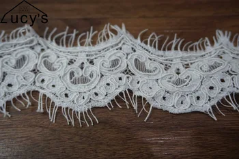 

3d lace 1 Piece/3 yards Off white and Black bone cording lace trim eyelash border lace trimming for bridal veils 2018 NEW