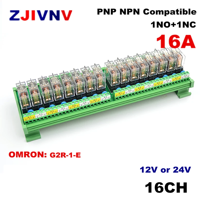 16 каналов 1NO+ 1NC, 1 SPDT DIN рейку интерфейс релейный модуль с OMRON G2R-1-E 16A вход DC 12 В 24 В PNP NPN совместимый