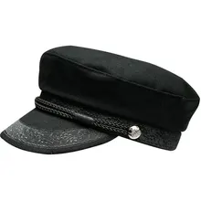 Осенне-зимняя модная кепка с плоской шнуровкой в стиле милитари, Шерстяная кепка с плоской верхней частью, темно-синяя кепка в стиле милитари, женская черная шапка в стиле милитари