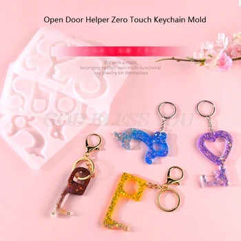 

Handmade No Touch Keychain Resin Mold Tool DIY Zero Touch Hands Free Door Opener Stylus Safety Tool Molds Jewelry Making