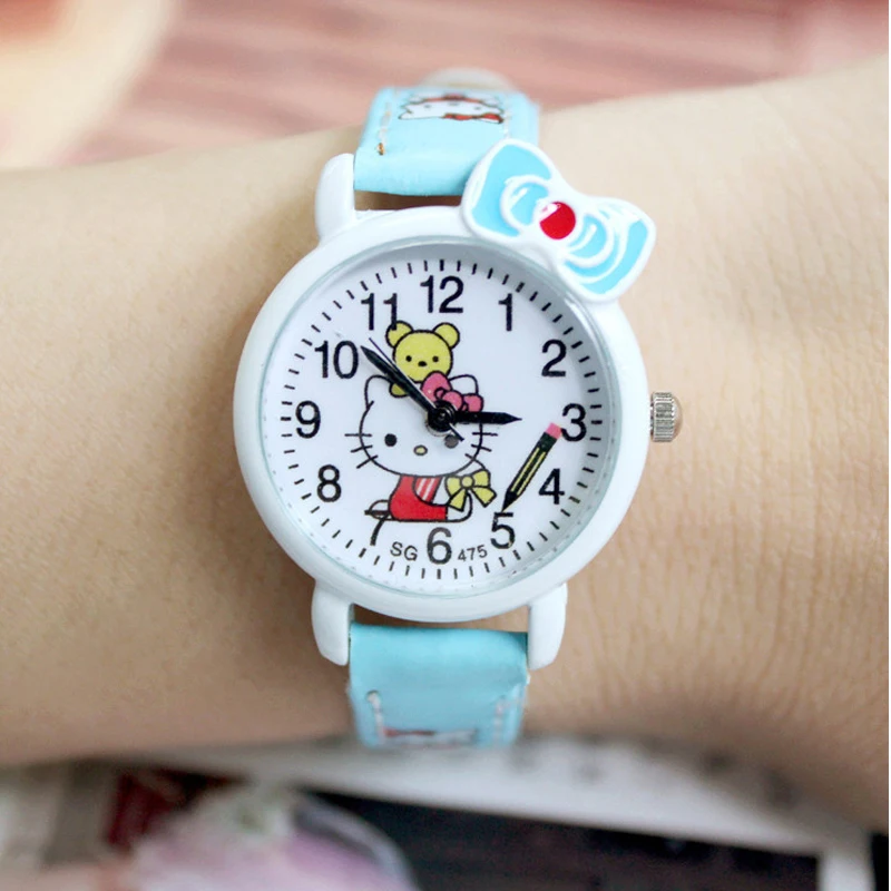 Горячая Распродажа, милые брендовые кожаные кварцевые часы с мультяшным принтом для детей, девочек и мальчиков, повседневные модные наручные часы с браслетом, часы Relogio