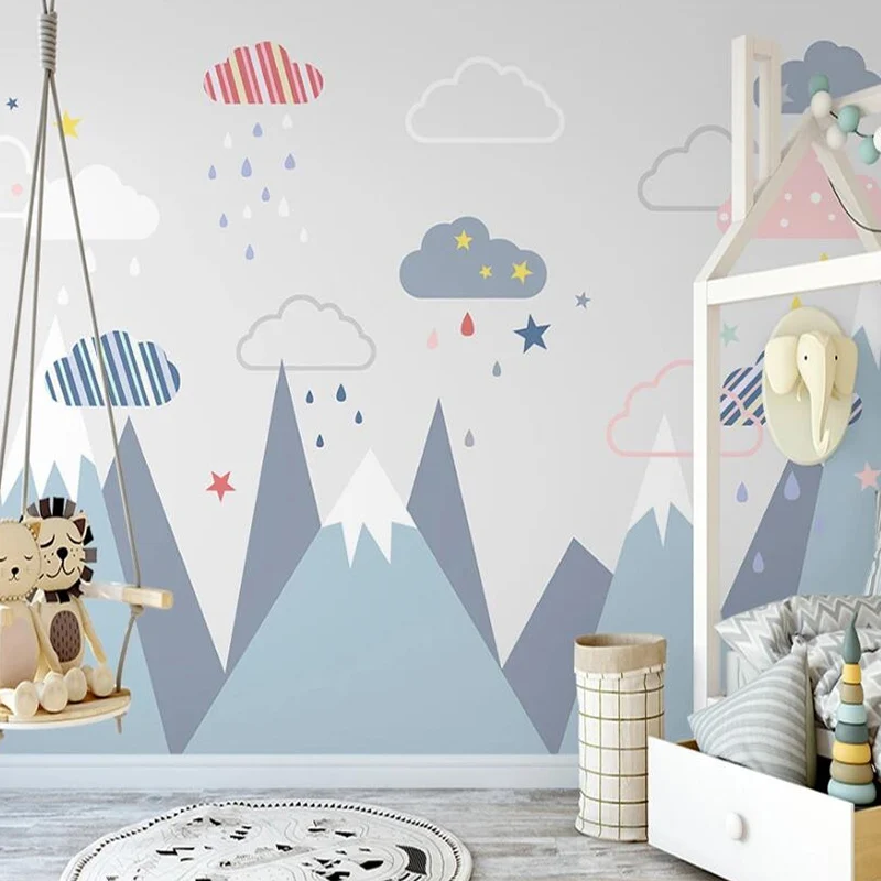 

Custom Wall Mural 3D Children Room Boys And Girls Bedroom Blue Mountain Peak Starry Sky Clouds Photo Wallpaper Papel De Parede