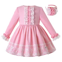 Pettigirl/Розовое Кружевное платье принцессы с манжетами для девочек осеннее платье принцессы с головным убором, детское платье G-DMGD207-196