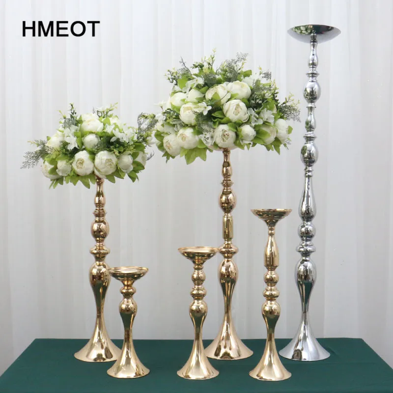 

110cm Gold Silver Candle Holders flower Vase Table Centerpiece Event Flower Rack Road Lead Wedding Decoration Metal Candlestick