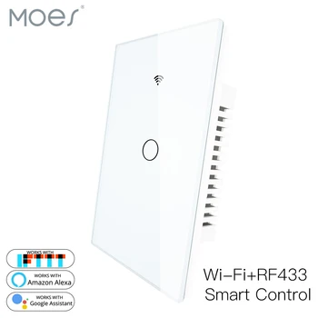

RF433 WiFi Smart Wall Light Touch Switch US Glass Panel Smart Life Tuya APP Remote Control Works With Alexa Google Home 1 Gang