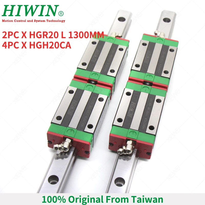 

HIWIN 2pcs 20mm linear guide rail HGR20 length 1300mm+ 4pcs HGH20CA Slider Carriages for cnc machine part