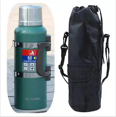 3L New Super Large Capacity 304 Stainless Steel Thermos Kettle Water Bottle Outdoor Car Travel Sports Thermos Pot Cup for Man - Цвет: Bottle and Bag Green