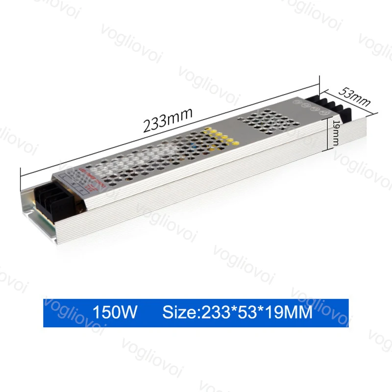 Vogliovoi светодиодный трансформатор DC12V 60W 100W 150W 200W IP20 110/220V Алюминий серебристый светодиодный драйвер Мощность адаптер для 3528 5050