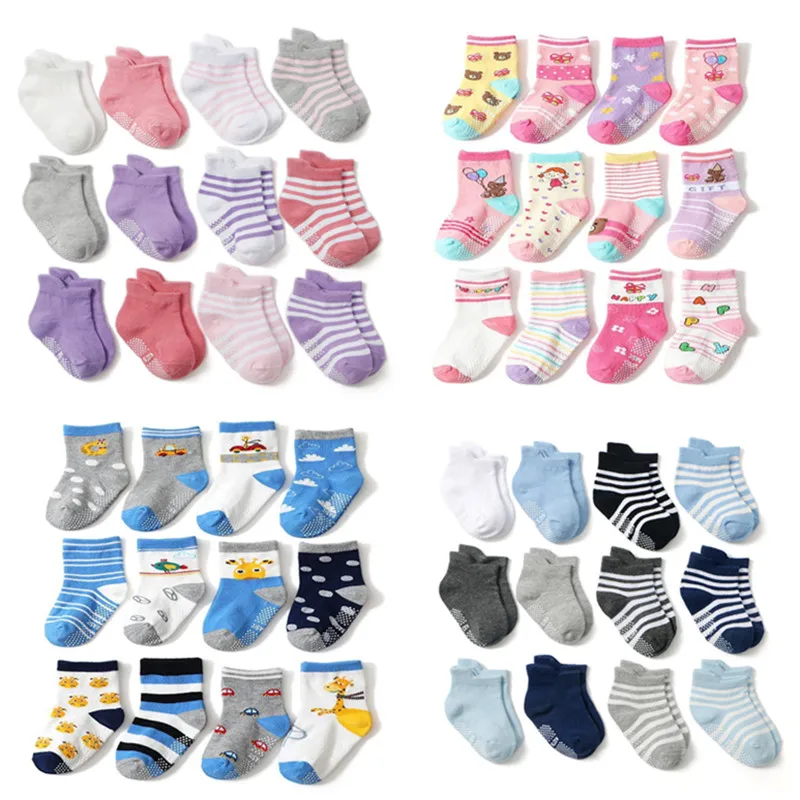 Baby Short Socks Non-Slip Kids 1-5-Years Cotton Child Boy 12pairs/Lot Gril
