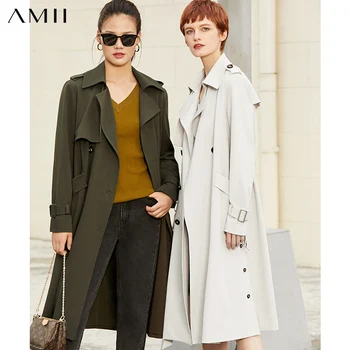 Amii Minimalism Autumn Winter Fashion Women's Trench Coat Causal Solid Lapel Double Breasted Women's Windbreaker 1