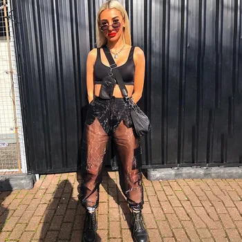 

women Perspective Beach Pants Summer Fashion Transparent Pants Women's Black Pants