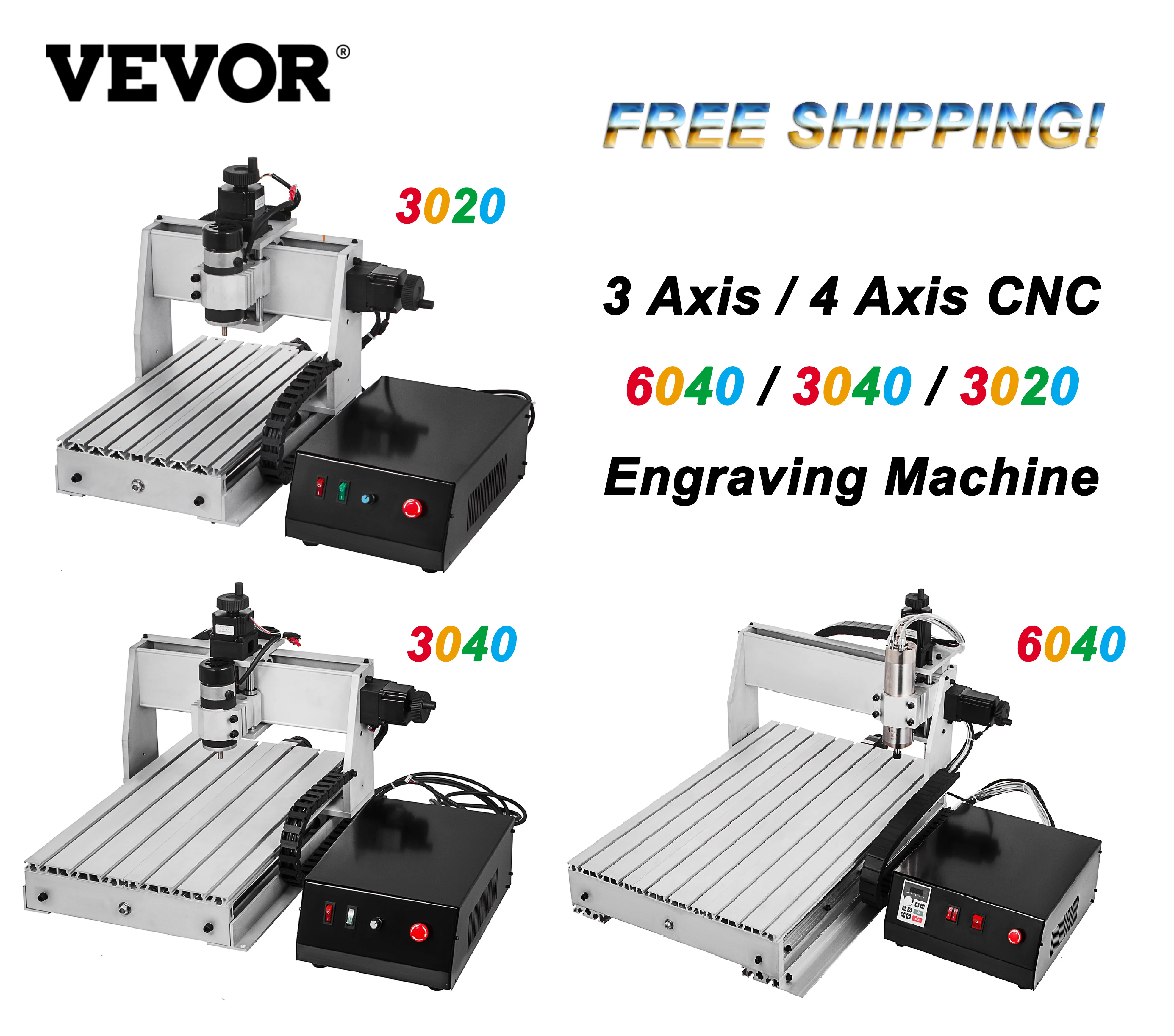 Фрезерный станок с ЧПУ VEVOR 3 / 4 оси лазерный гравер 6040/3040/3020 USB-порт фрезерный