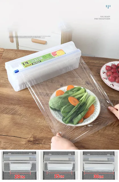 Cutter Adjustable Cling Film Plastic Food Wrap Dispenser with Slide Cutter  Preservation Foil Storage Box with