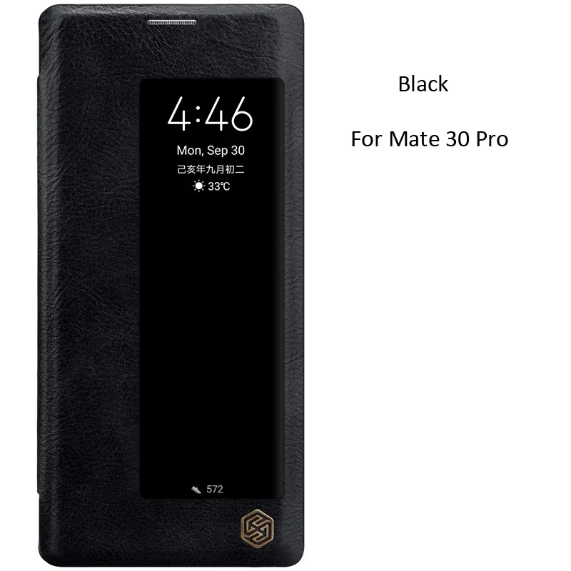 Black Кожаный чехол-книжка Nillkin Qin с откидной крышкой для huawei mate 30 Pro Smart Sleep Window - Цвет: Black